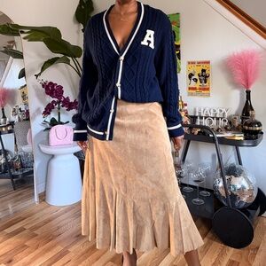 Navy Blue Cardigan with White Trim